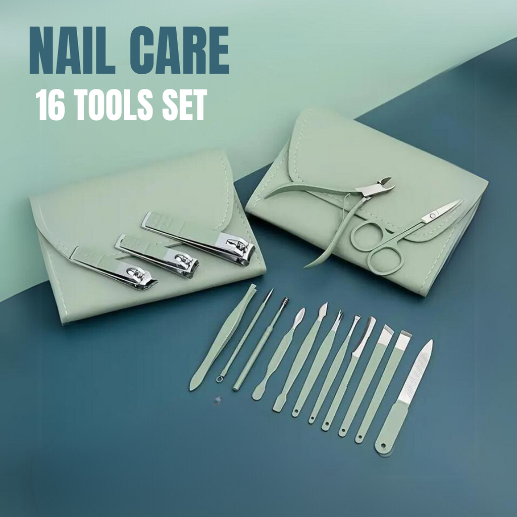 16 In 1 Portable Nail Care Set With Leather Pocket (Primium Quality)