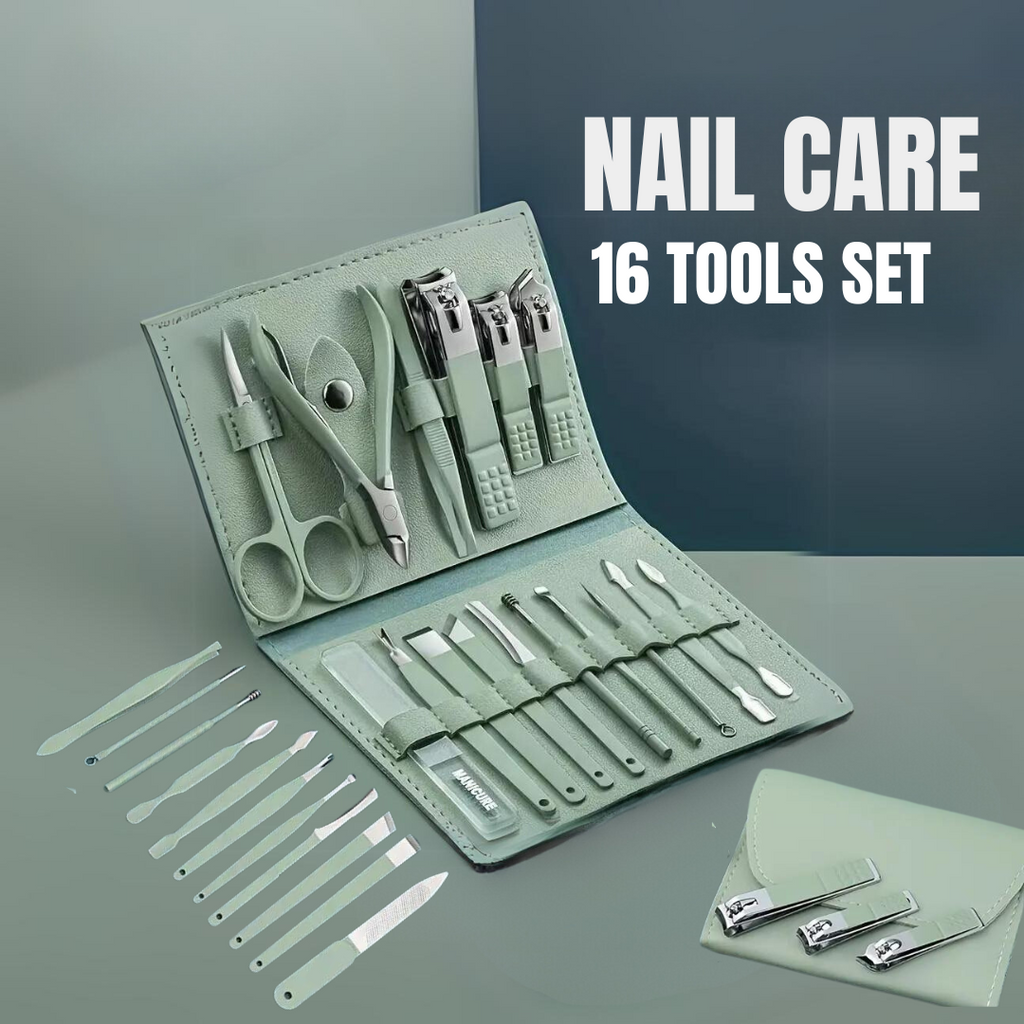 16 In 1 Portable Nail Care Set With Leather Pocket (Primium Quality)