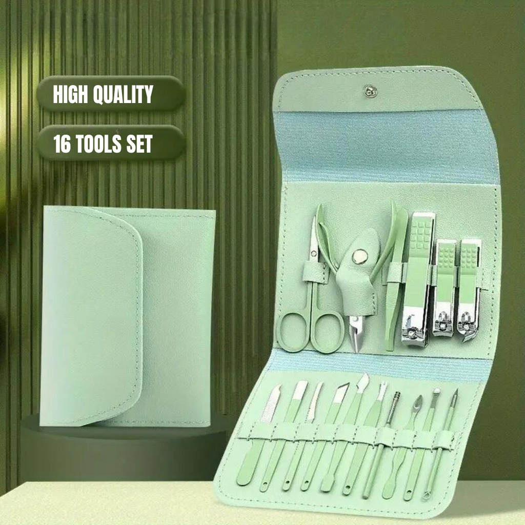 16 In 1 Portable Nail Care Set With Leather Pocket (Primium Quality)