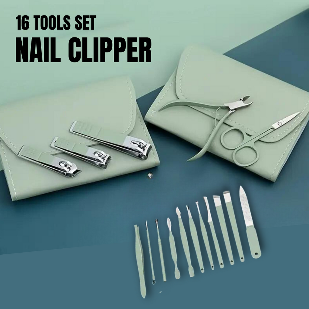 16 In 1 Portable Nail Care Set With Leather Pocket (Primium Quality)