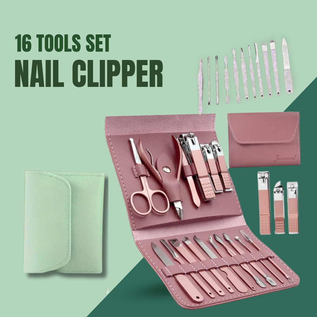 16 In 1 Portable Nail Care Set With Leather Pocket (Primium Quality)